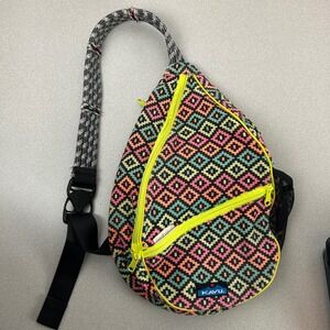 KAVU Rope Sling Bag Unisex OS Multicolor Geometric Diamond Canvas Crossbody